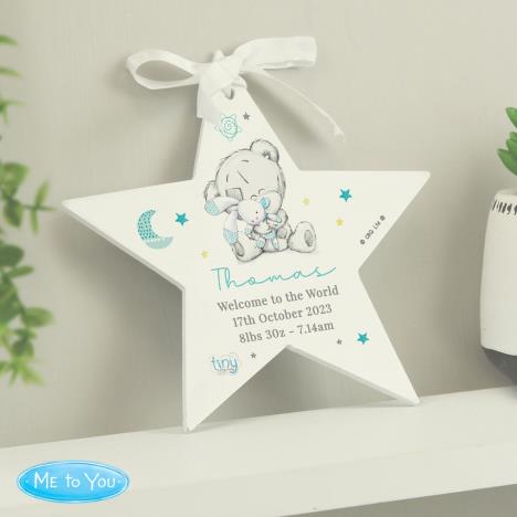 Personalised Tiny Tatty Teddy Blue Wooden Star Decoration Extra Image 2